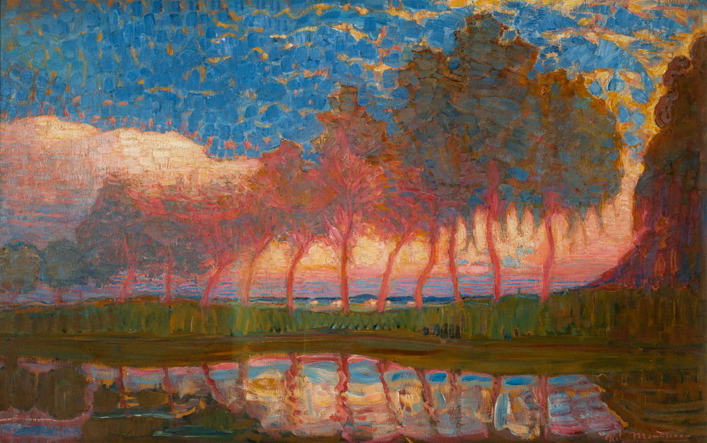 Piet Mondriaan, rij van elf populieren in rood, geel, blauw en groen, 1908, De Fundatie Collectie